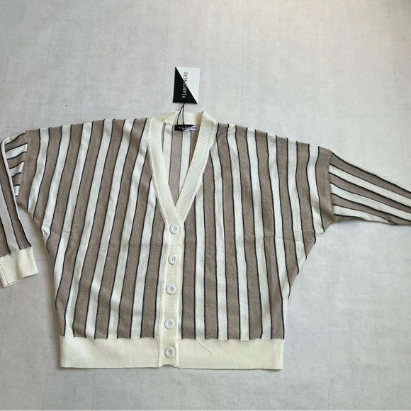 BiancoNero Women's Long Sleeve Button Up Stripped Viscose Blend Cardigan… - Picture 4 of 9